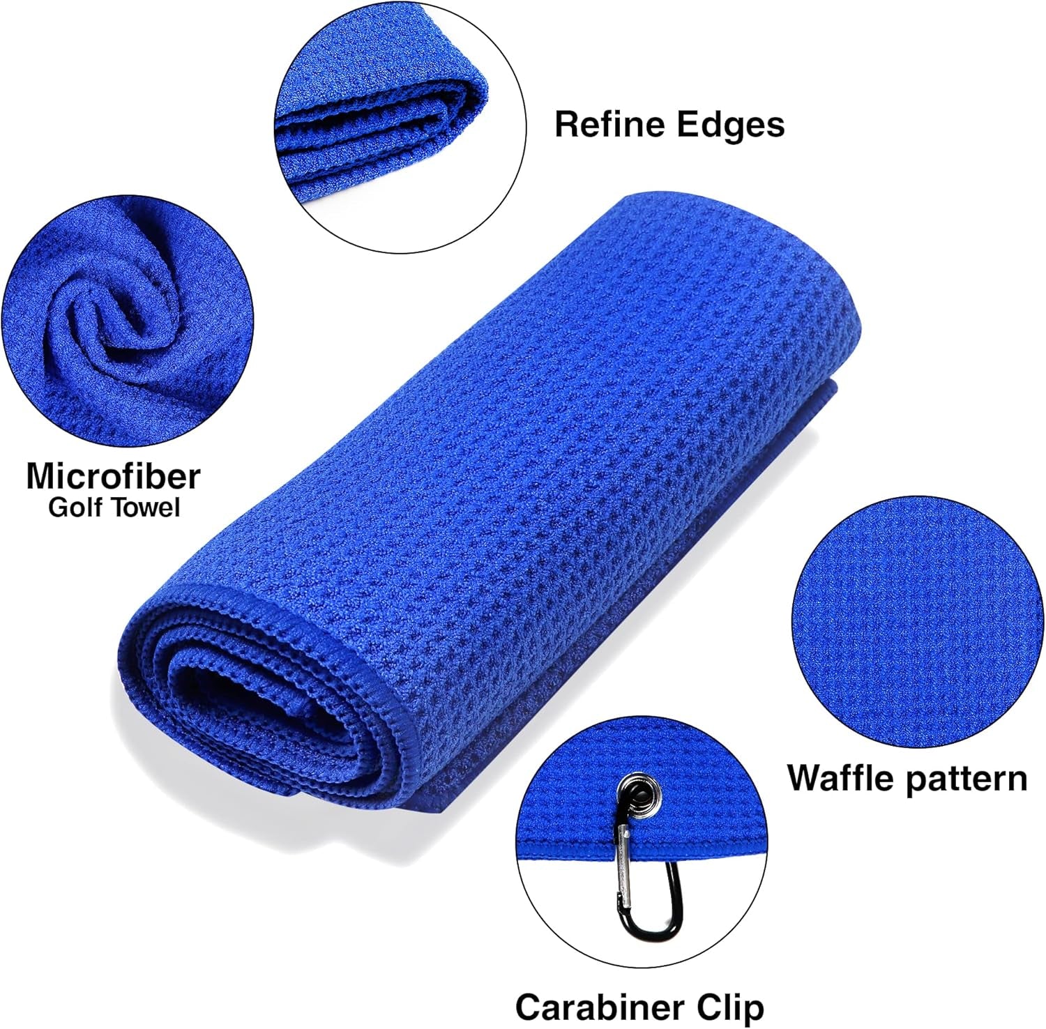 Golf Towel, Microfiber Golf Towels with Waffle Pattern Tri-Fold Golf Accessories for Men | Golf Brush Tool Kit | Grey Golf Towel | Golf Towels for Golf Bags with Clip (Grey) (Blue)