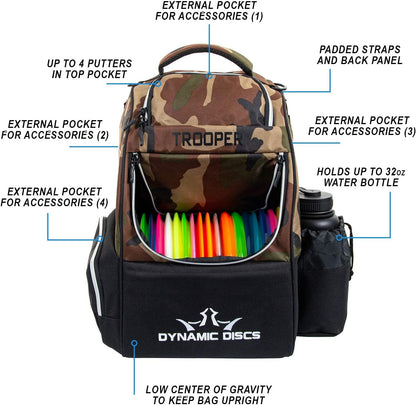 Trooper Disc Golf Backpack, Disc Golf Bag, Frisbee Golf Discs Set, Sports Bag, Lightweight & Durable, 18+ Disc Capacity