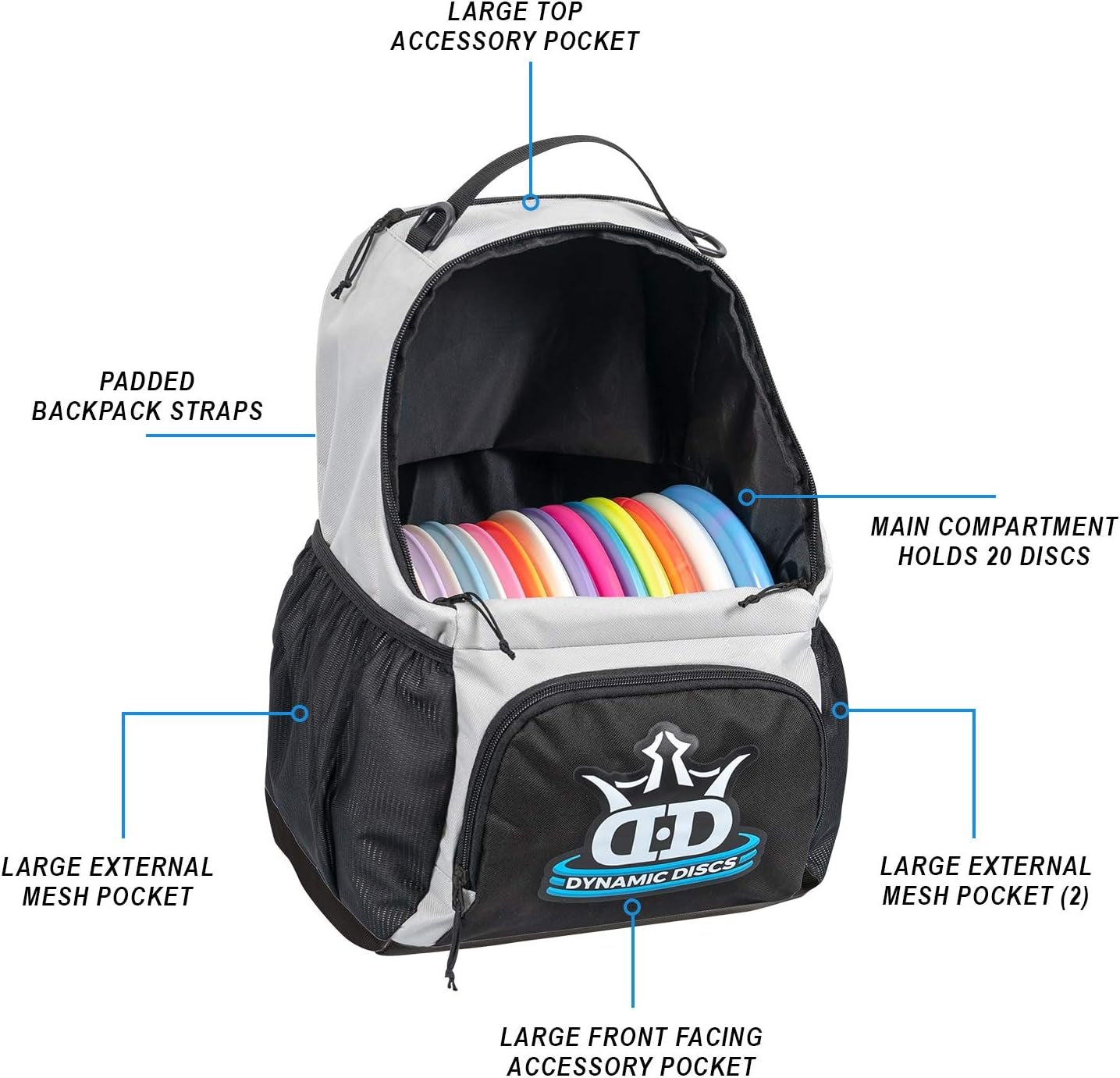 Cadet Disc Golf Backpack, Beginner Disc Golf Bag, Frisbee Golf Discs Set, Sports Bag, Lightweight & Durable, 17+ Disc Capacity