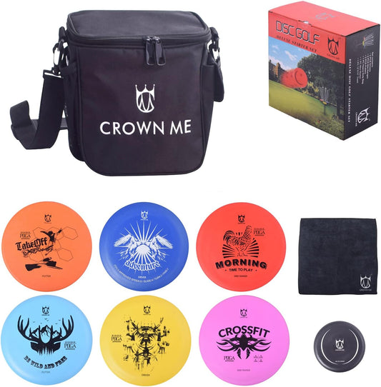 Disc Golf Starter Set,Disc Golf Set with 6 Discs, 1 Marker,1 Towel and Starter Disc Golf Bag Fairway Driver