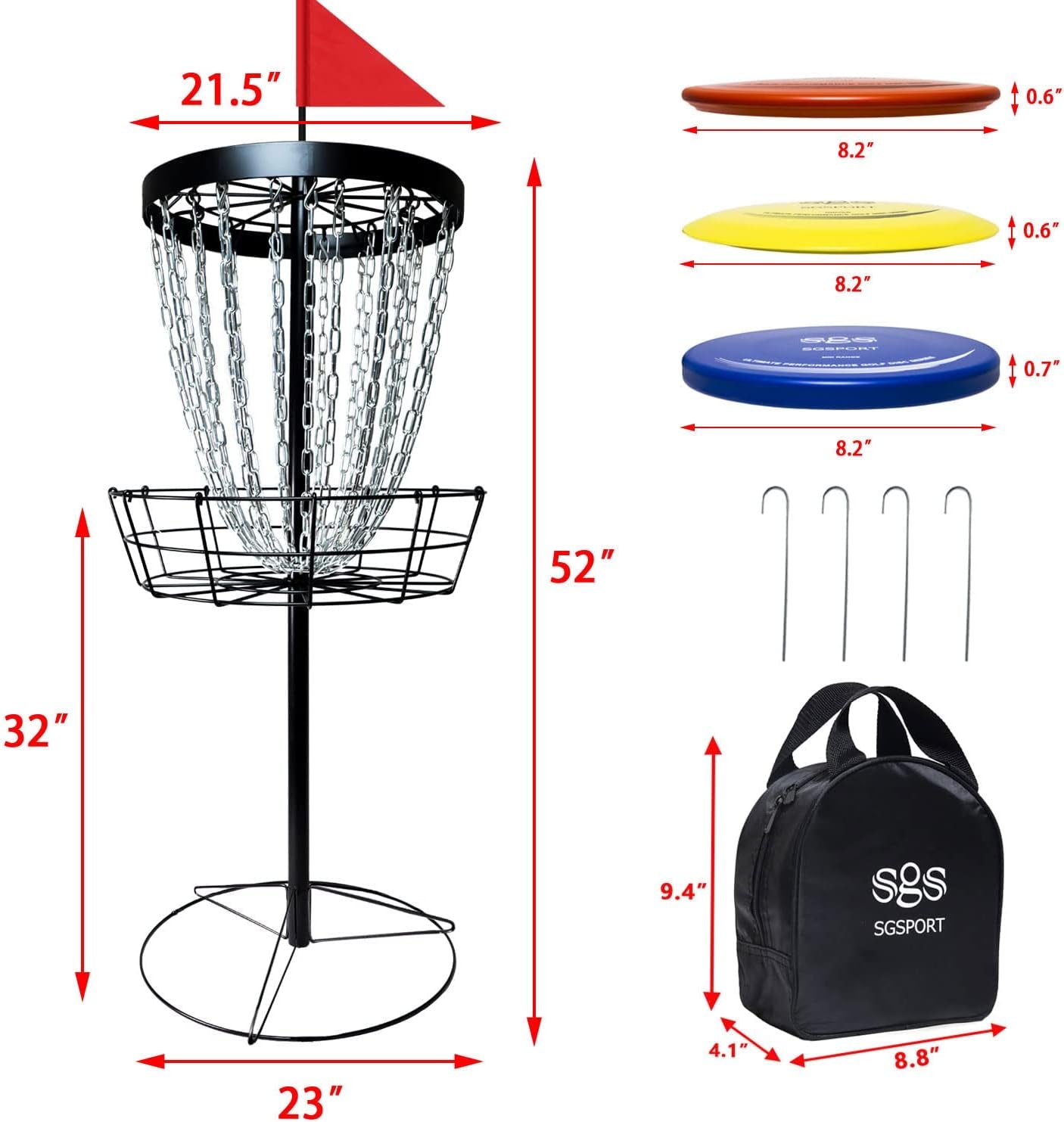 Disc Golf Basket with Discs | Portable Disc Golf Target with Heavy Duty 24-Chains Disc Golf Course Basket, Come with 6Pcs Disc Golf Discs with Carry Bag