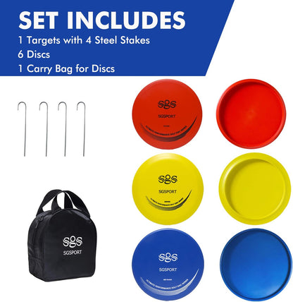 Disc Golf Basket with Discs | Portable Disc Golf Target with Heavy Duty 24-Chains Disc Golf Course Basket, Come with 6Pcs Disc Golf Discs with Carry Bag